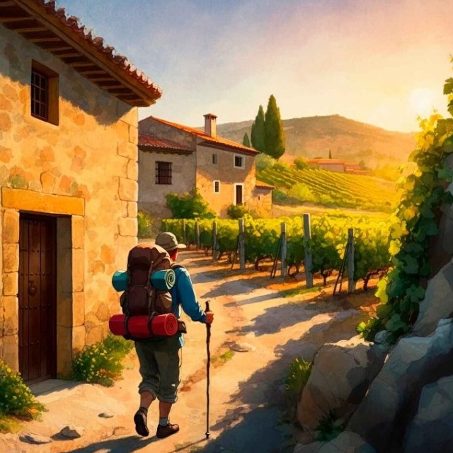 hiker in vineyard raw